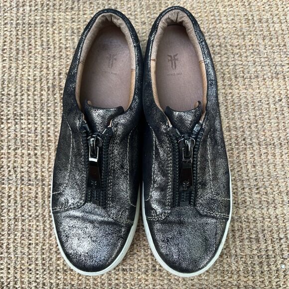 Frye Lena Zip Up Metallic Leather Zip Sneakers - Picture 3 of 9